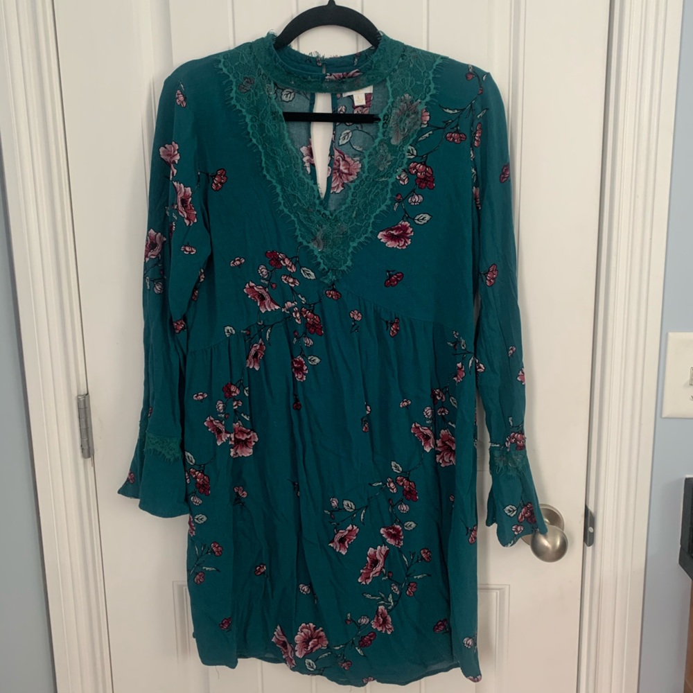 Charming Charlie green floral dress